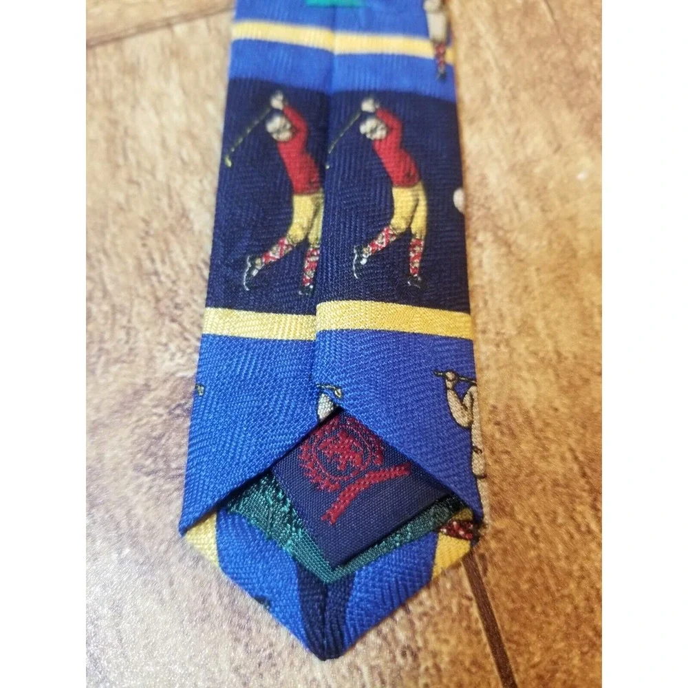 Tommy Hilfiger Blue Striped Golfers Multicolored‎ Pointed Silk Textured Tie